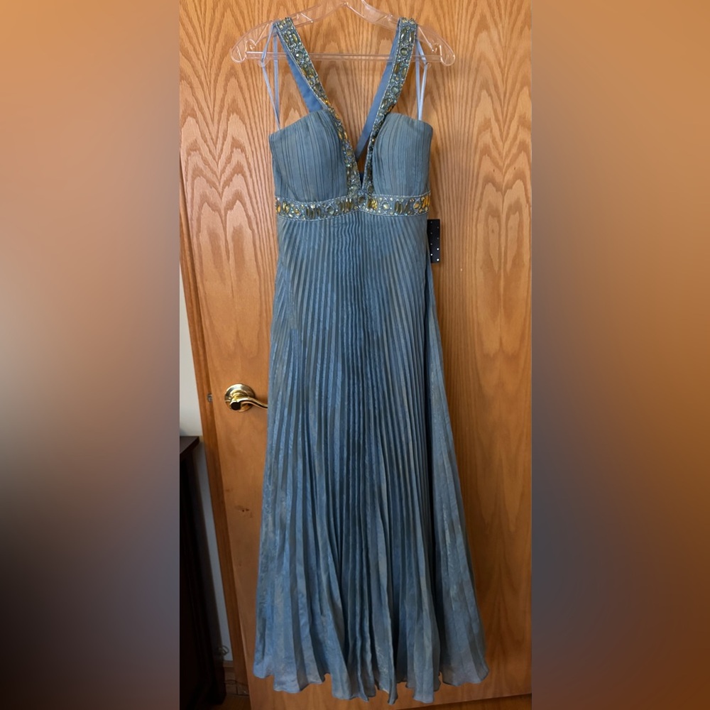 Pronovias Elegant Blue Embellished Maxi Dress 
Price is a steal of a deal!